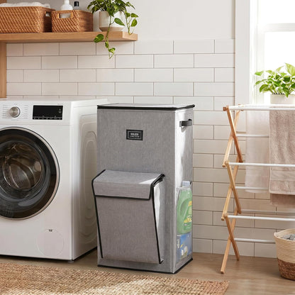 120L Large Laundry Hamper with Lid & Delicates Compartment, Clothes Hamper with Removable Liner Bag, Dirty Clothes Basket for Bedroom, Bathroom, Dorm, Apartment, Light beige