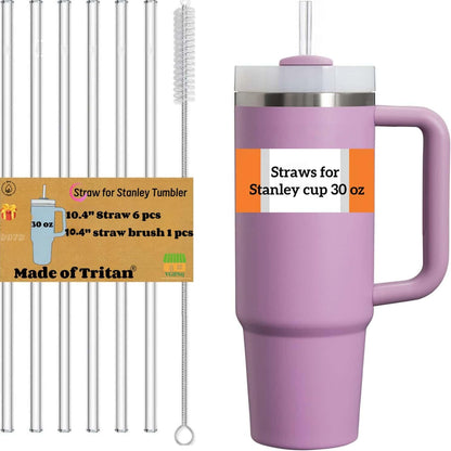 Replacement Straws for Stanley 30oz Tumbler, 10.4 Inch, 6-Pack | STANLEY Straw BPA-Free Reusable Clear Hard Straws with Brush - Dishwasher Safe No Plastic Taste for Home Office Travel Gym