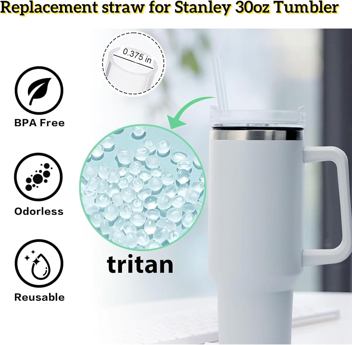 Replacement Straws for Stanley 30oz Tumbler, 10.4 Inch, 6-Pack | STANLEY Straw BPA-Free Reusable Clear Hard Straws with Brush - Dishwasher Safe No Plastic Taste for Home Office Travel Gym