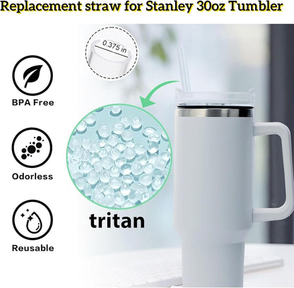 Replacement Straws for Stanley 30oz Tumbler, 10.4 Inch, 6-Pack | STANLEY Straw BPA-Free Reusable Clear Hard Straws with Brush - Dishwasher Safe No Plastic Taste for Home Office Travel Gym