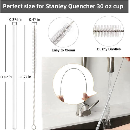 Replacement Straws for Stanley 30oz Tumbler, 10.4 Inch, 6-Pack | STANLEY Straw BPA-Free Reusable Clear Hard Straws with Brush - Dishwasher Safe No Plastic Taste for Home Office Travel Gym