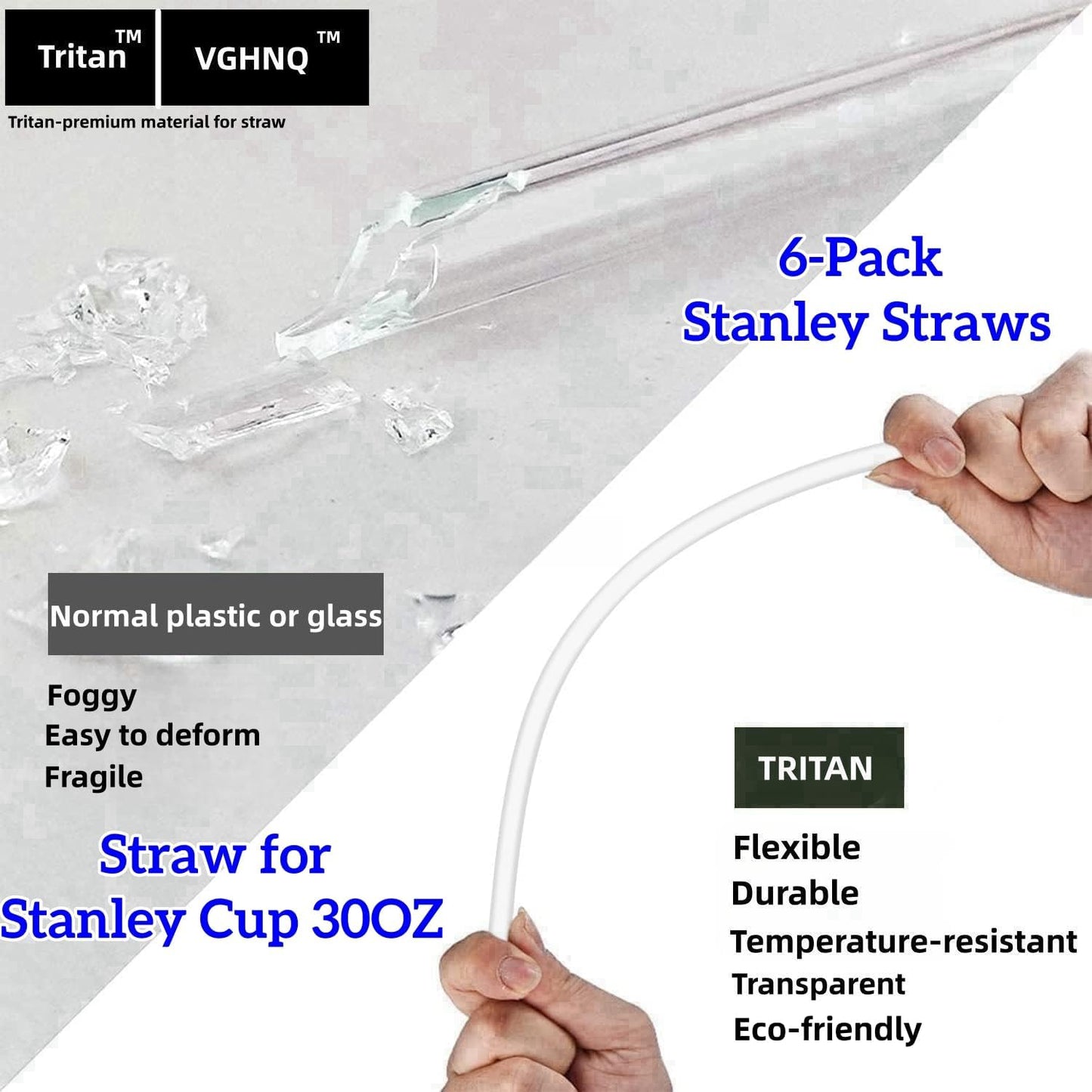 Replacement Straws for Stanley 30oz Tumbler, 10.4 Inch, 6-Pack | STANLEY Straw BPA-Free Reusable Clear Hard Straws with Brush - Dishwasher Safe No Plastic Taste for Home Office Travel Gym