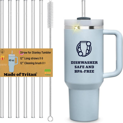 Replacement Straws for Stanley 30oz Tumbler, 10.4 Inch, 6-Pack | STANLEY Straw BPA-Free Reusable Clear Hard Straws with Brush - Dishwasher Safe No Plastic Taste for Home Office Travel Gym