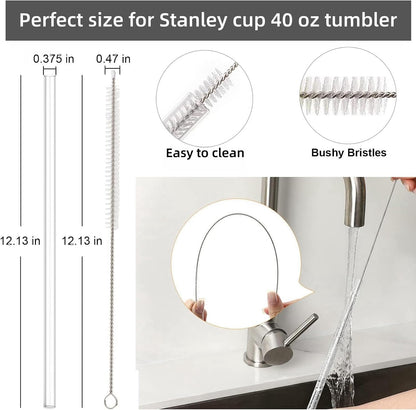 Replacement Straws for Stanley 30oz Tumbler, 10.4 Inch, 6-Pack | STANLEY Straw BPA-Free Reusable Clear Hard Straws with Brush - Dishwasher Safe No Plastic Taste for Home Office Travel Gym