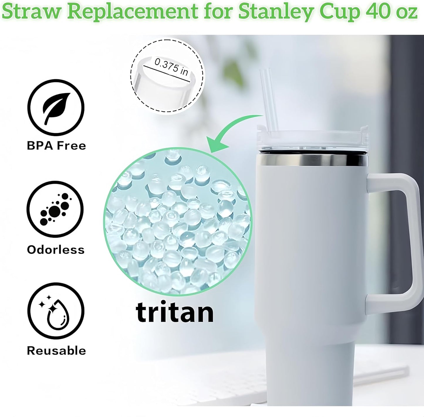 Replacement Straws for Stanley 30oz Tumbler, 10.4 Inch, 6-Pack | STANLEY Straw BPA-Free Reusable Clear Hard Straws with Brush - Dishwasher Safe No Plastic Taste for Home Office Travel Gym