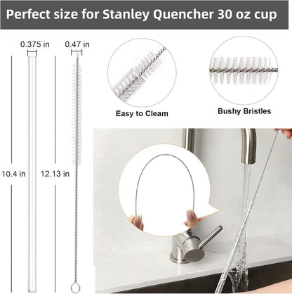 Replacement Straws for Stanley 30oz Tumbler, 10.4 Inch, 6-Pack | STANLEY Straw BPA-Free Reusable Clear Hard Straws with Brush - Dishwasher Safe No Plastic Taste for Home Office Travel Gym