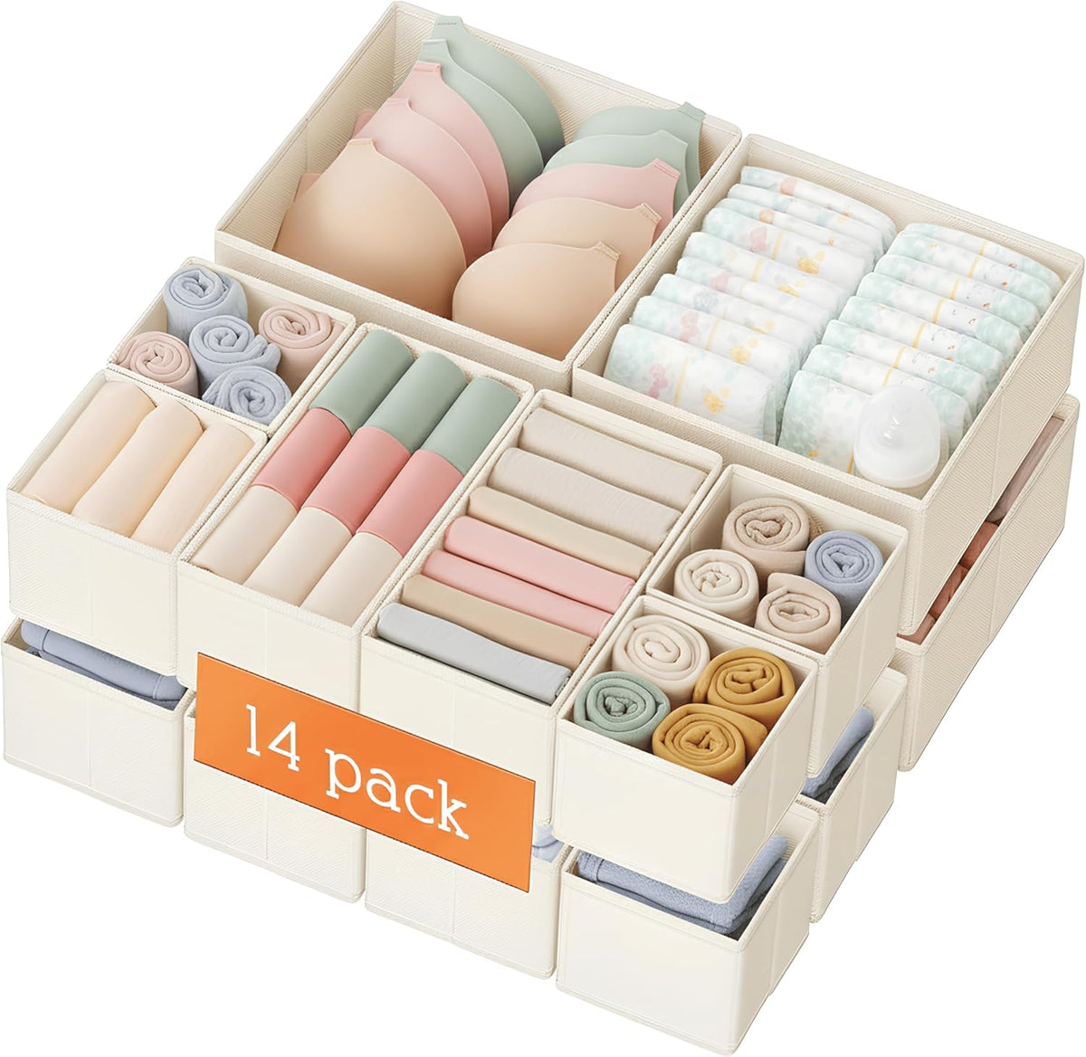 Drawer Organizer Clothes, Dresser Organizer for Baby Clothes, Underwear, Sock- Foldable Closet Organization and Storage Dividers Bins for Nursery, Bedroom and Dorm (Grey)
