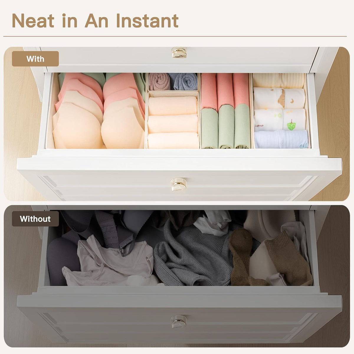 Drawer Organizer Clothes, Dresser Organizer for Baby Clothes, Underwear, Sock- Foldable Closet Organization and Storage Dividers Bins for Nursery, Bedroom and Dorm (Grey)