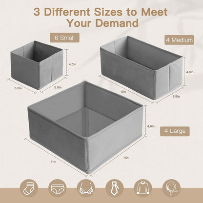 Drawer Organizer Clothes, Dresser Organizer for Baby Clothes, Underwear, Sock- Foldable Closet Organization and Storage Dividers Bins for Nursery, Bedroom and Dorm (Grey)