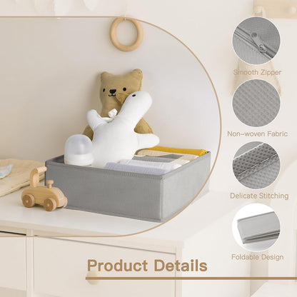 Drawer Organizer Clothes, Dresser Organizer for Baby Clothes, Underwear, Sock- Foldable Closet Organization and Storage Dividers Bins for Nursery, Bedroom and Dorm (Grey)