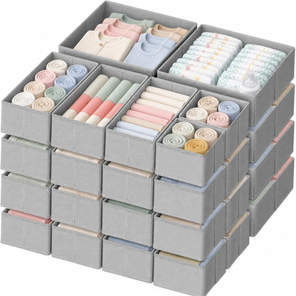 Drawer Organizer Clothes, Dresser Organizer for Baby Clothes, Underwear, Sock- Foldable Closet Organization and Storage Dividers Bins for Nursery, Bedroom and Dorm (Grey)