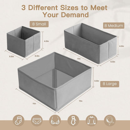Drawer Organizer Clothes, Dresser Organizer for Baby Clothes, Underwear, Sock- Foldable Closet Organization and Storage Dividers Bins for Nursery, Bedroom and Dorm (Grey)