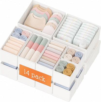 Drawer Organizer Clothes, Dresser Organizer for Baby Clothes, Underwear, Sock- Foldable Closet Organization and Storage Dividers Bins for Nursery, Bedroom and Dorm (Grey)