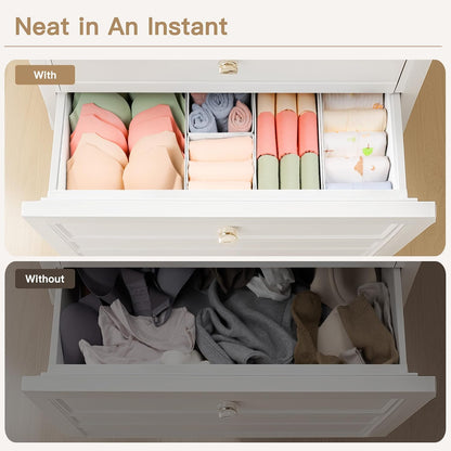 Drawer Organizer Clothes, Dresser Organizer for Baby Clothes, Underwear, Sock- Foldable Closet Organization and Storage Dividers Bins for Nursery, Bedroom and Dorm (Grey)