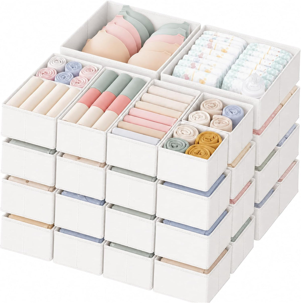 Drawer Organizer Clothes, Dresser Organizer for Baby Clothes, Underwear, Sock- Foldable Closet Organization and Storage Dividers Bins for Nursery, Bedroom and Dorm (Grey)