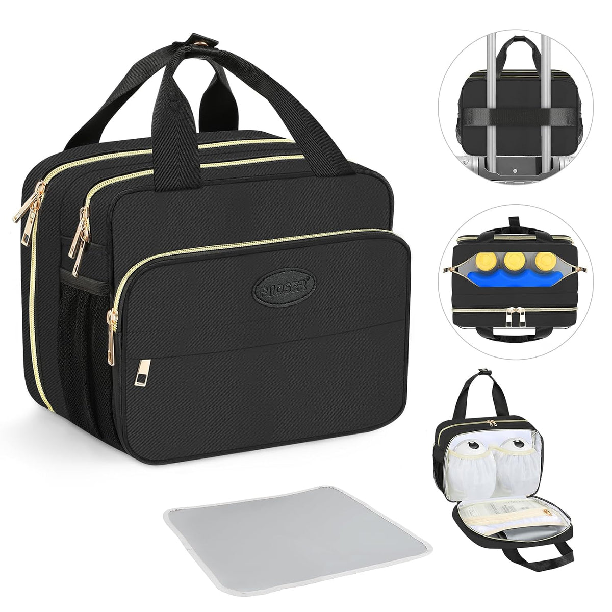 Breastmilk Cooler Travel Bag with Ice Pack, Insulated Bottle Bags with Luggage Strap, Compatible with Hands-Free Wearable Breast Pumps & Accessories, Portable Breast Pump Carrying Case for Working Mom