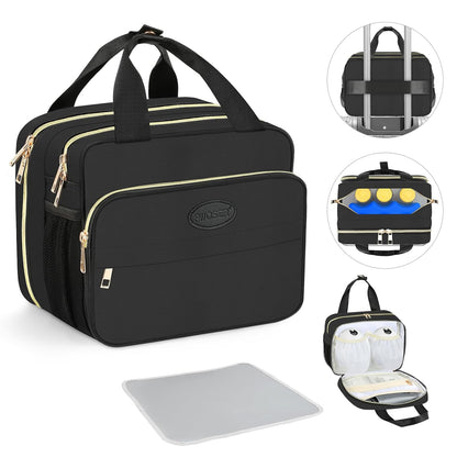 Breastmilk Cooler Travel Bag with Ice Pack, Insulated Bottle Bags with Luggage Strap, Compatible with Hands-Free Wearable Breast Pumps & Accessories, Portable Breast Pump Carrying Case for Working Mom