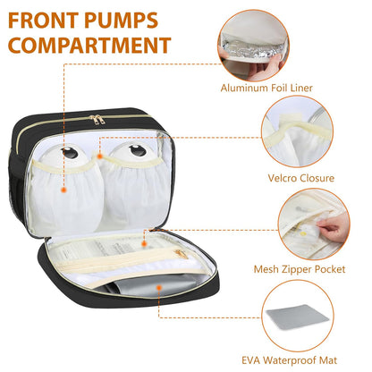 Breastmilk Cooler Travel Bag with Ice Pack, Insulated Bottle Bags with Luggage Strap, Compatible with Hands-Free Wearable Breast Pumps & Accessories, Portable Breast Pump Carrying Case for Working Mom