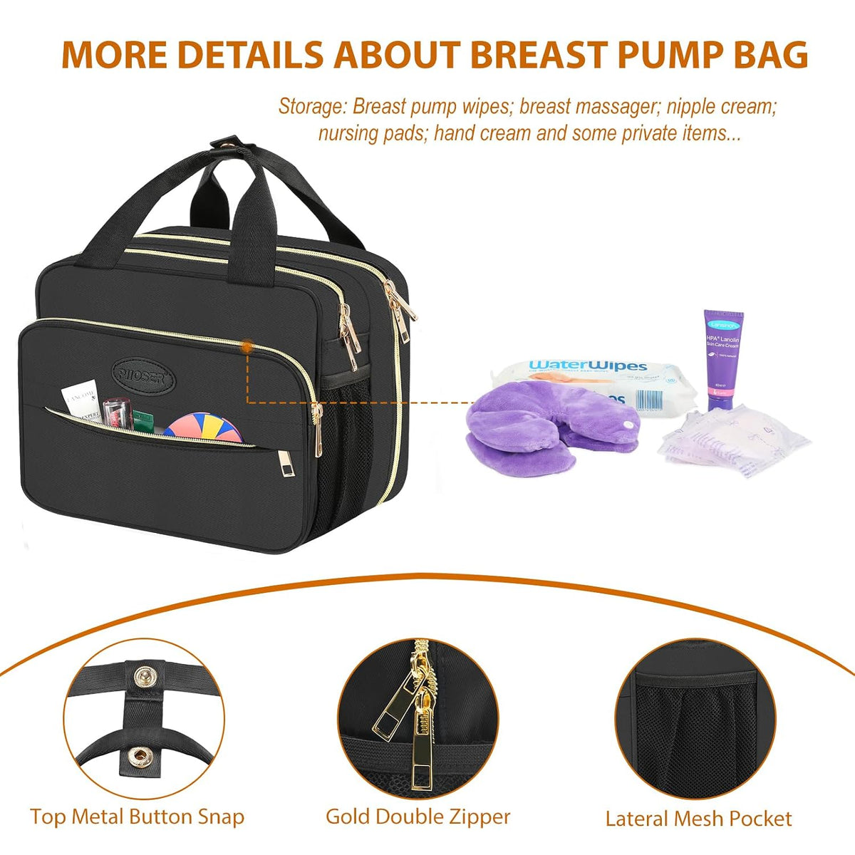 Breastmilk Cooler Travel Bag with Ice Pack, Insulated Bottle Bags with Luggage Strap, Compatible with Hands-Free Wearable Breast Pumps & Accessories, Portable Breast Pump Carrying Case for Working Mom