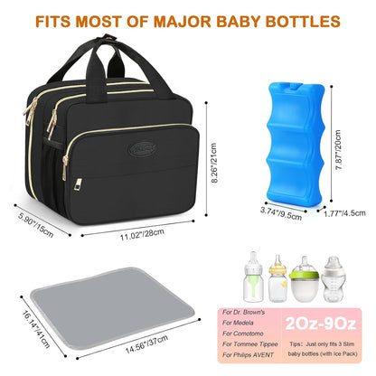 Breastmilk Cooler Travel Bag with Ice Pack, Insulated Bottle Bags with Luggage Strap, Compatible with Hands-Free Wearable Breast Pumps & Accessories, Portable Breast Pump Carrying Case for Working Mom