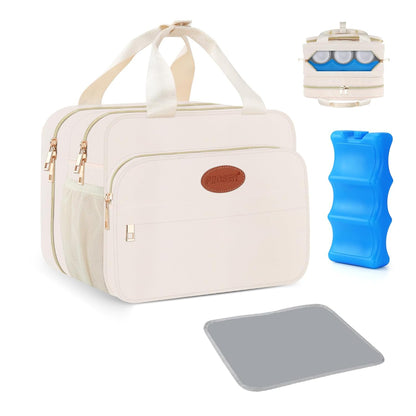 Breastmilk Cooler Travel Bag with Ice Pack, Insulated Bottle Bags with Luggage Strap, Compatible with Hands-Free Wearable Breast Pumps & Accessories, Portable Breast Pump Carrying Case for Working Mom