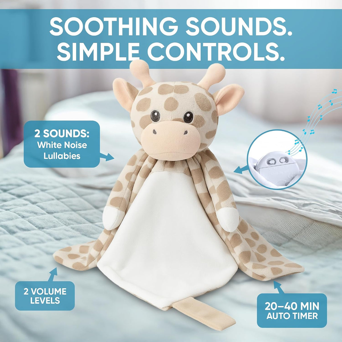 Love By Emi White Noise, Lullaby Stuffed Animal Lovey - Gift Essentials