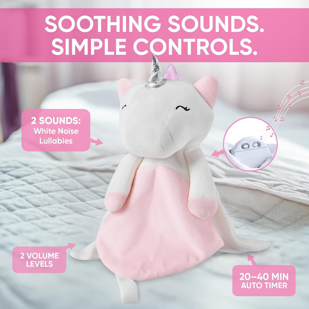 Love By Emi White Noise, Lullaby Stuffed Animal Lovey - Gift Essentials