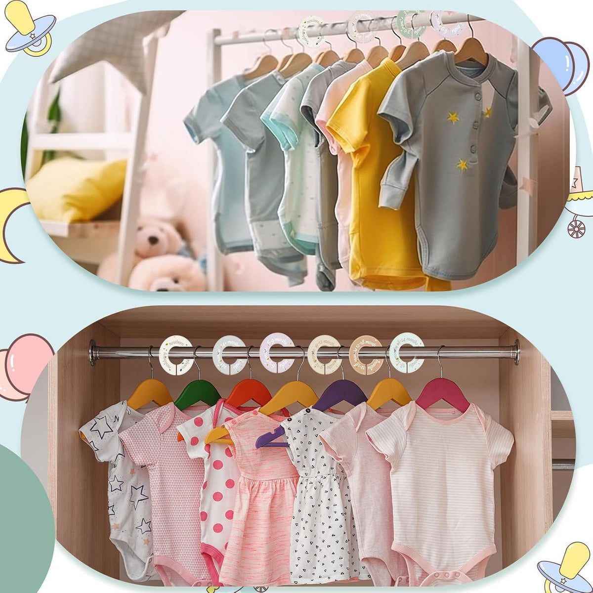 8 Pcs Infant Closet Dividers Nursery,Modern,Cool Colors