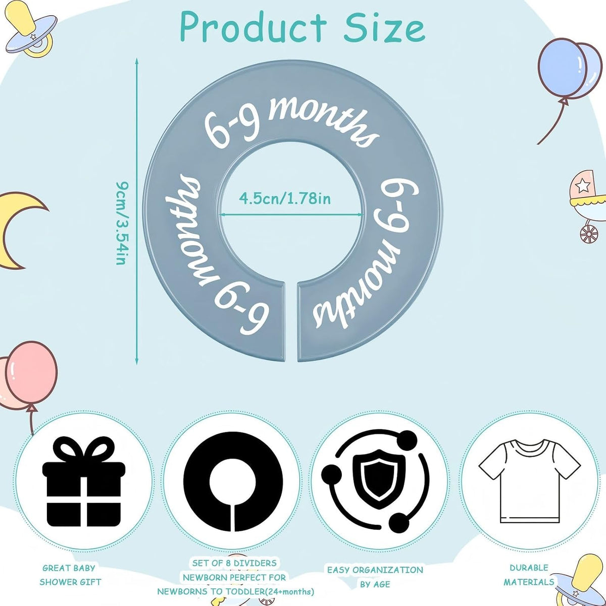 8 Pcs Infant Closet Dividers Nursery,Modern,Cool Colors