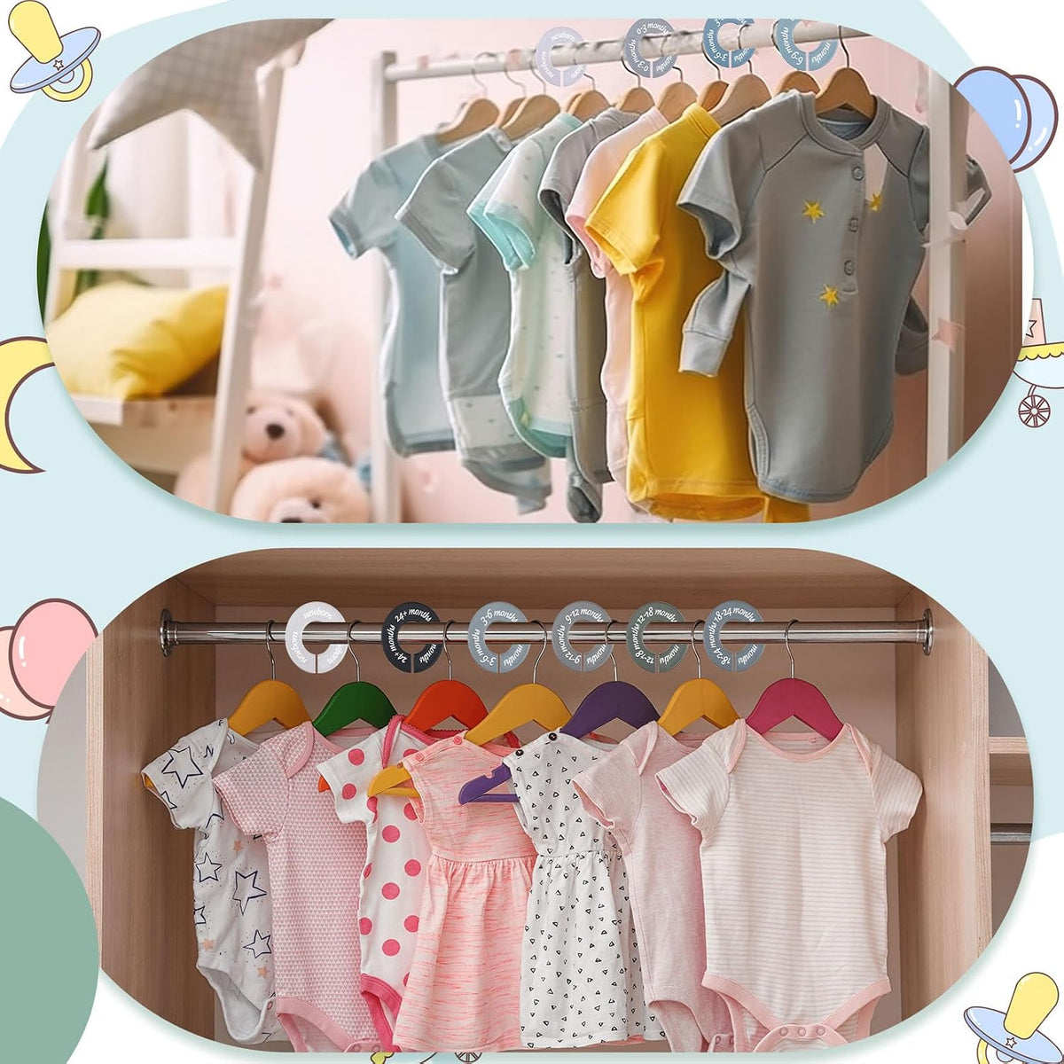 8 Pcs Infant Closet Dividers Nursery,Modern,Cool Colors