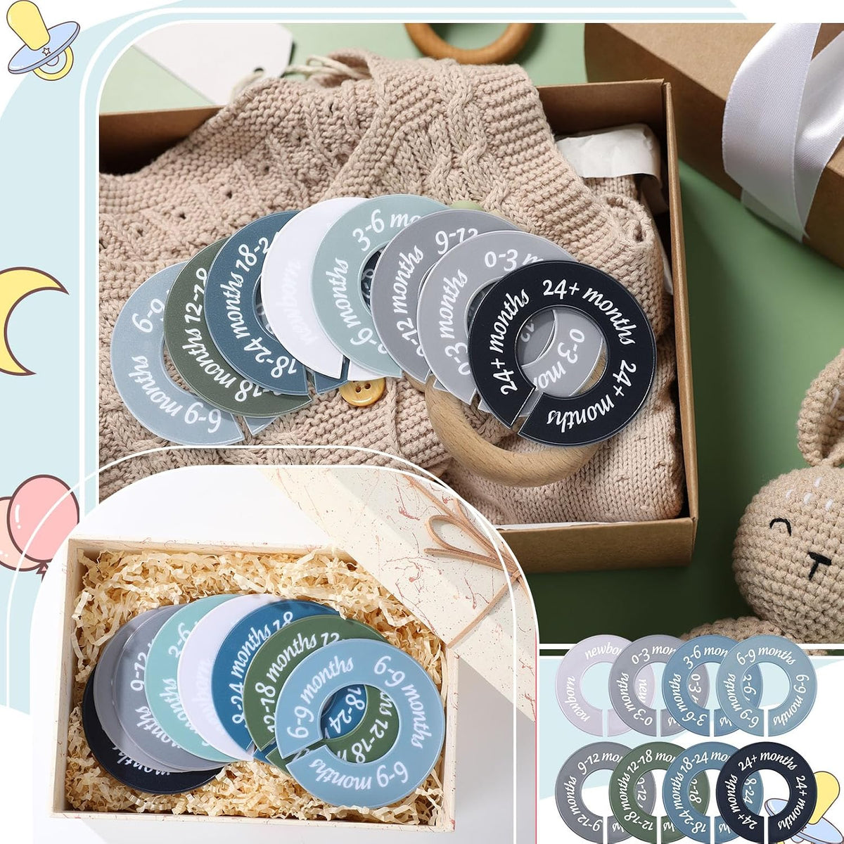 8 Pcs Infant Closet Dividers Nursery,Modern,Cool Colors