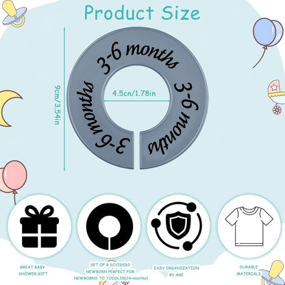 8 Pcs Infant Closet Dividers Nursery,Modern,Cool Colors