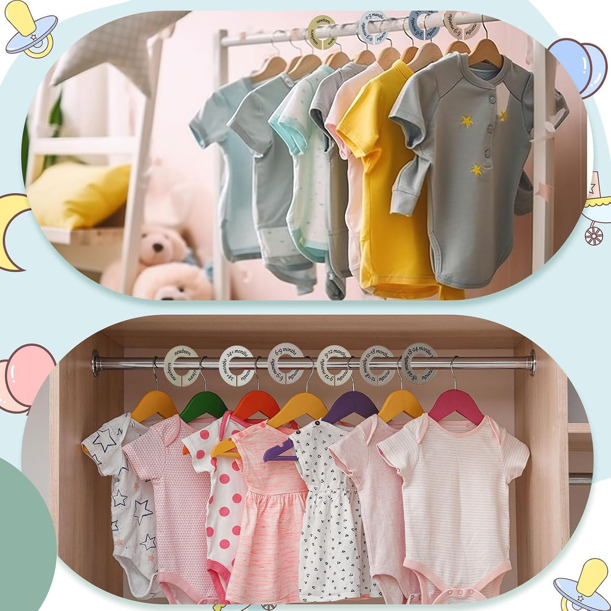 8 Pcs Infant Closet Dividers Nursery,Modern,Cool Colors