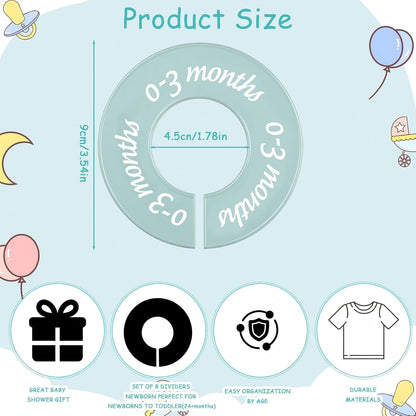 8 Pcs Infant Closet Dividers Nursery,Modern,Cool Colors