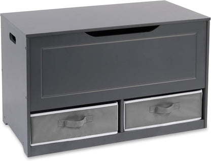 Toy Box and Storage Bench - Chest and Seat Combo with 2 Reversible Baskets, Safety Hinge Lid - Kids Toy Organizer for Playroom or Bedroom - Charcoal