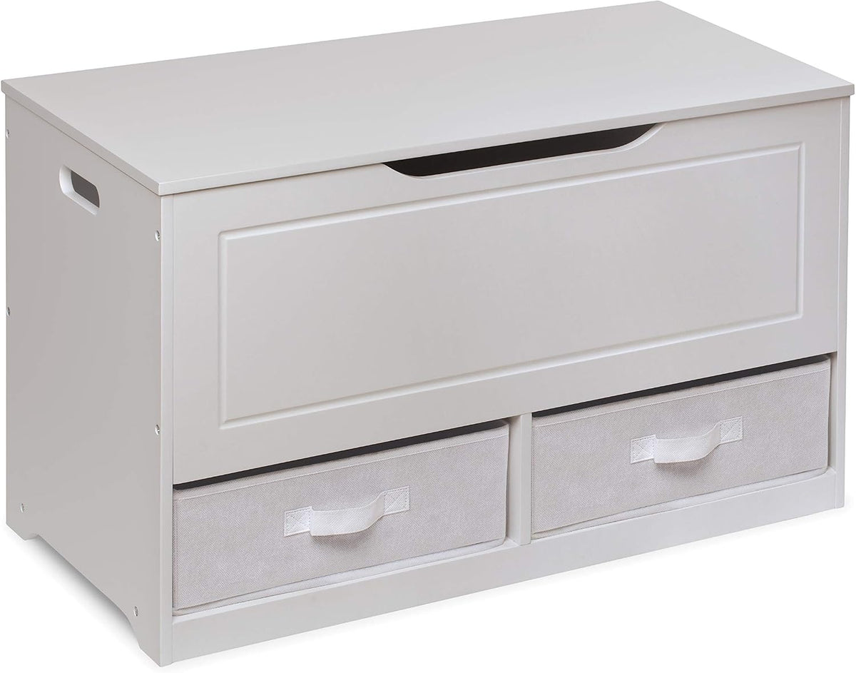 Toy Box and Storage Bench - Chest and Seat Combo with 2 Reversible Baskets, Safety Hinge Lid - Kids Toy Organizer for Playroom or Bedroom - Charcoal