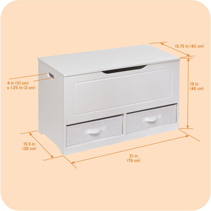 Toy Box and Storage Bench - Chest and Seat Combo with 2 Reversible Baskets, Safety Hinge Lid - Kids Toy Organizer for Playroom or Bedroom - Charcoal