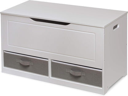 Toy Box and Storage Bench - Chest and Seat Combo with 2 Reversible Baskets, Safety Hinge Lid - Kids Toy Organizer for Playroom or Bedroom - Charcoal
