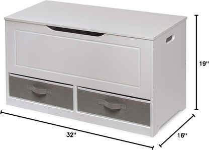 Toy Box and Storage Bench - Chest and Seat Combo with 2 Reversible Baskets, Safety Hinge Lid - Kids Toy Organizer for Playroom or Bedroom - Charcoal