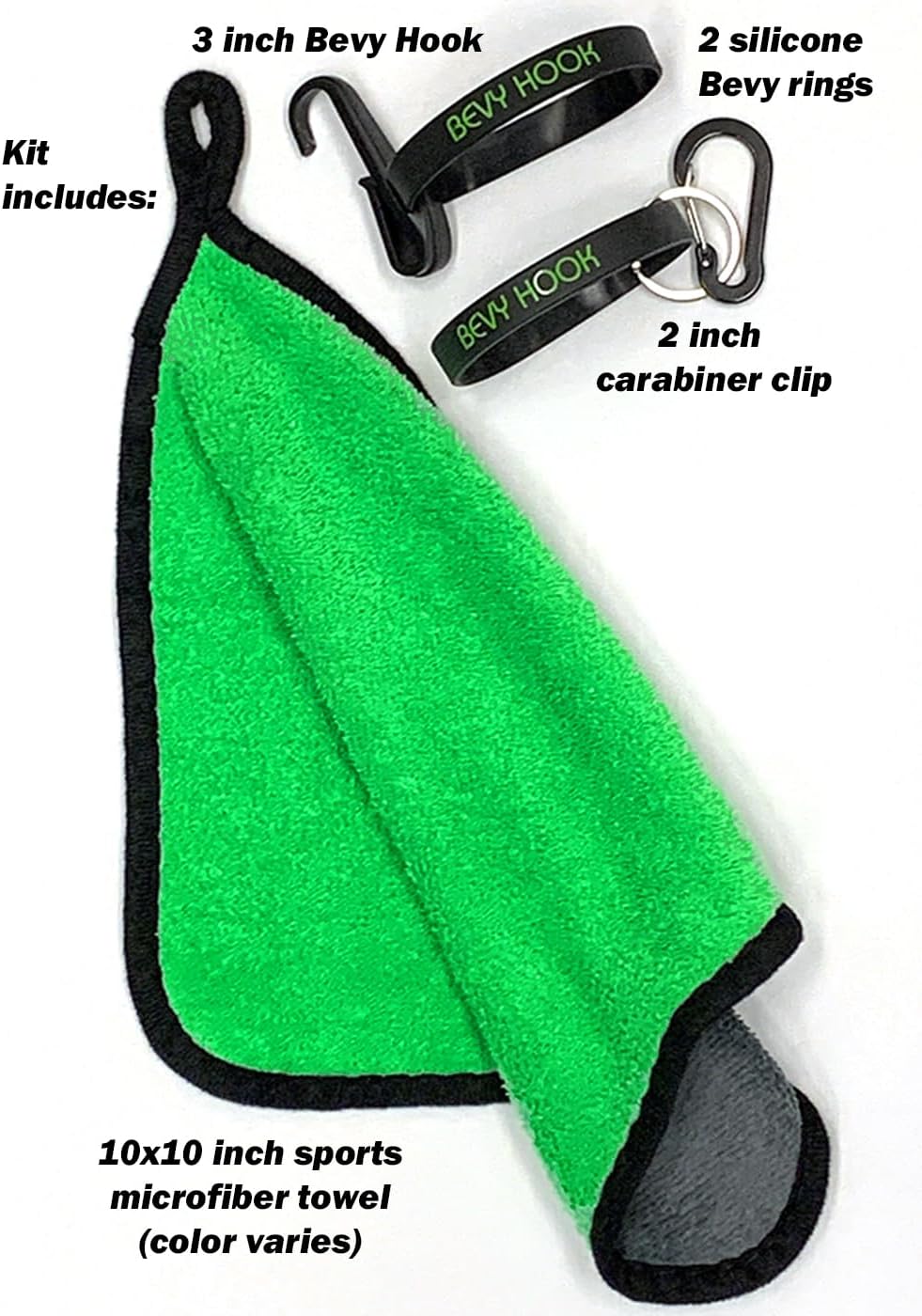 Universal Beverage Hanging Solution - 3Pcs Kit with Beverage Hook, Beverage Clip, and Random Color Microfiber Sports Towel