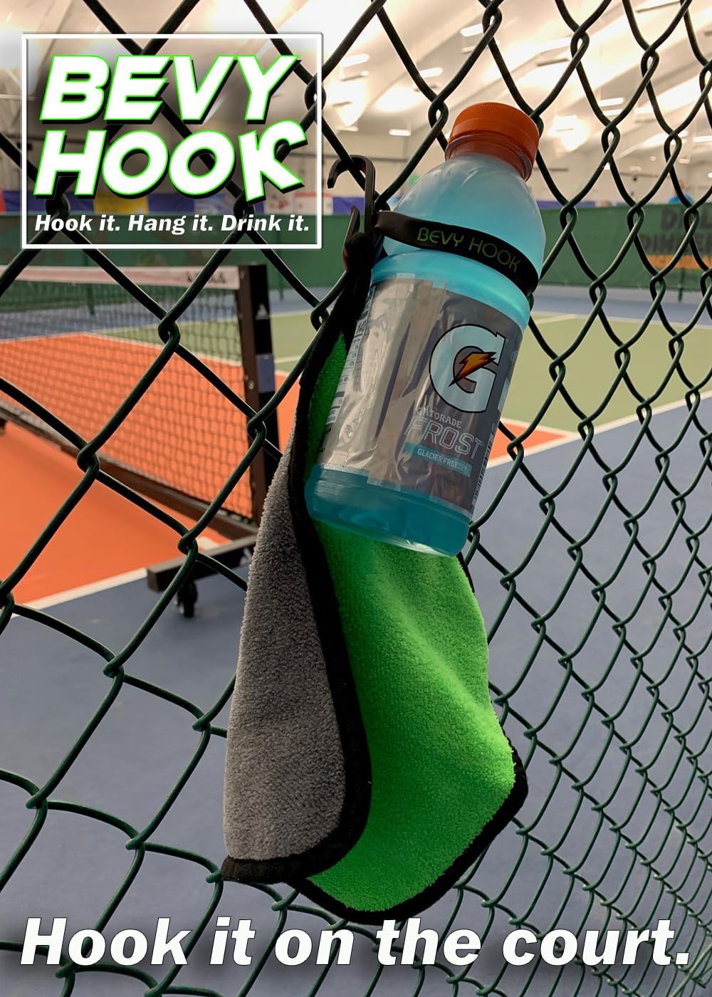 Universal Beverage Hanging Solution - 3Pcs Kit with Beverage Hook, Beverage Clip, and Random Color Microfiber Sports Towel