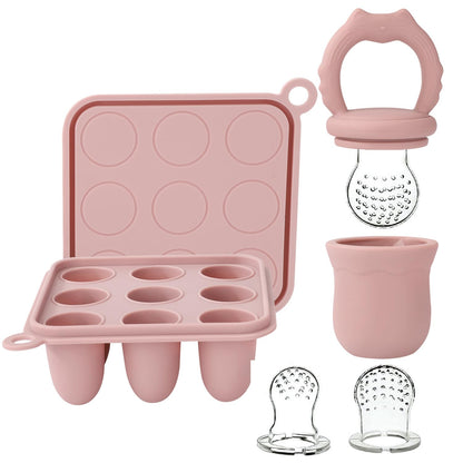 Silicone Baby Fruit Food Feeder & Baby Food Freezer Tray Set, milk Popsicle Molds for Baby Teething Relief, Baby Food Pacifier Feeder for Infants Self Feeding, Include 3 Sizes Food Pouch