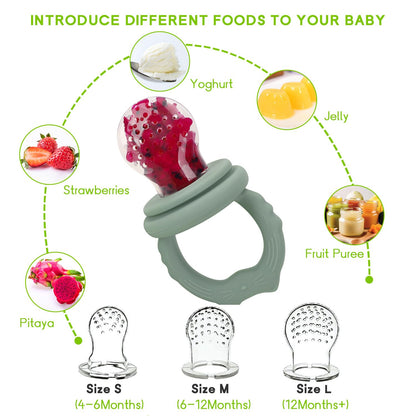 Silicone Baby Fruit Food Feeder & Baby Food Freezer Tray Set, milk Popsicle Molds for Baby Teething Relief, Baby Food Pacifier Feeder for Infants Self Feeding, Include 3 Sizes Food Pouch