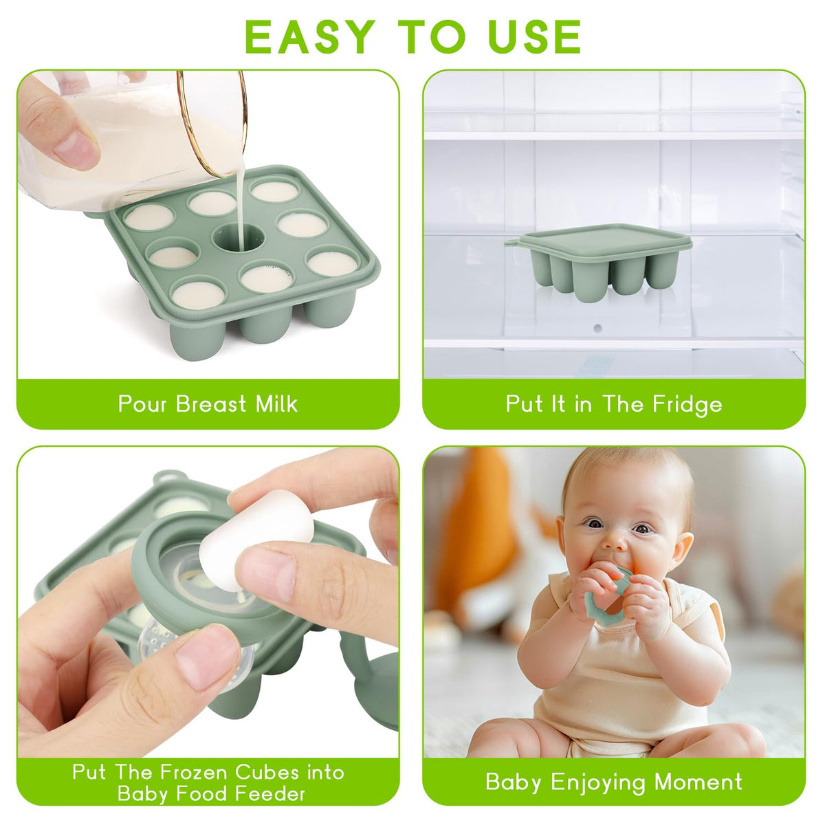 Silicone Baby Fruit Food Feeder & Baby Food Freezer Tray Set, milk Popsicle Molds for Baby Teething Relief, Baby Food Pacifier Feeder for Infants Self Feeding, Include 3 Sizes Food Pouch