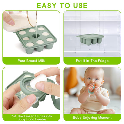 Silicone Baby Fruit Food Feeder & Baby Food Freezer Tray Set, milk Popsicle Molds for Baby Teething Relief, Baby Food Pacifier Feeder for Infants Self Feeding, Include 3 Sizes Food Pouch