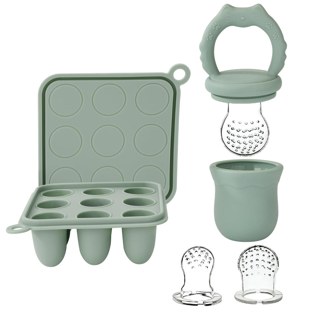 Silicone Baby Fruit Food Feeder & Baby Food Freezer Tray Set, milk Popsicle Molds for Baby Teething Relief, Baby Food Pacifier Feeder for Infants Self Feeding, Include 3 Sizes Food Pouch