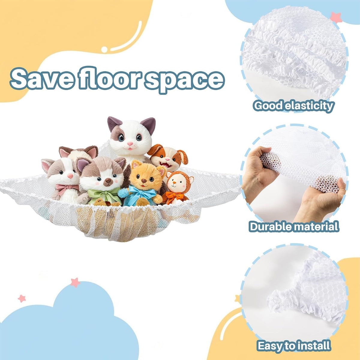 MAQIHAN Stuffed Animal Net or Hammock - Storage Ideas for Plushies, Teddy Bears, and Toys - Corner Organizer Holder (Medium)