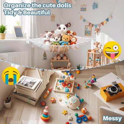 MAQIHAN Stuffed Animal Net or Hammock - Storage Ideas for Plushies, Teddy Bears, and Toys - Corner Organizer Holder (Medium)