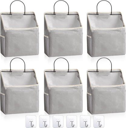 6 Pack Wall Hanging Storage Basket Bathroom Closet Hanging Storage Bag over the Door Organizer Basket Bedroom Wall Organizer Waterproof Linen Cotton Box Containers and 10 Hooks(White)