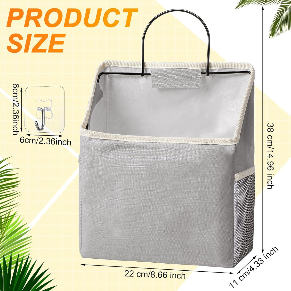 6 Pack Wall Hanging Storage Basket Bathroom Closet Hanging Storage Bag over the Door Organizer Basket Bedroom Wall Organizer Waterproof Linen Cotton Box Containers and 10 Hooks(White)